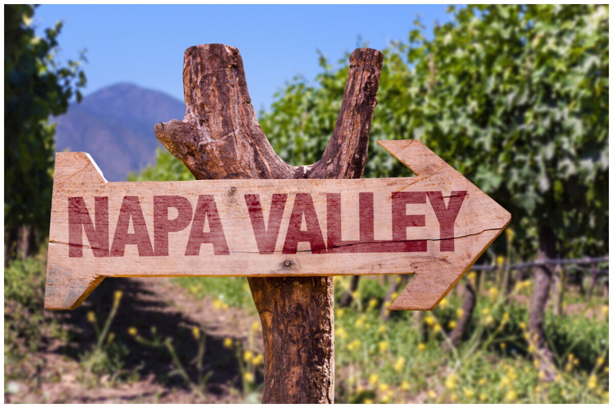 An arrow pointing to Napa Valley with grapevines in the background