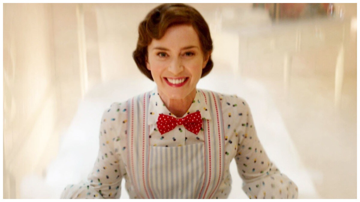 A smiling Emily Blunt as Mary Poppins