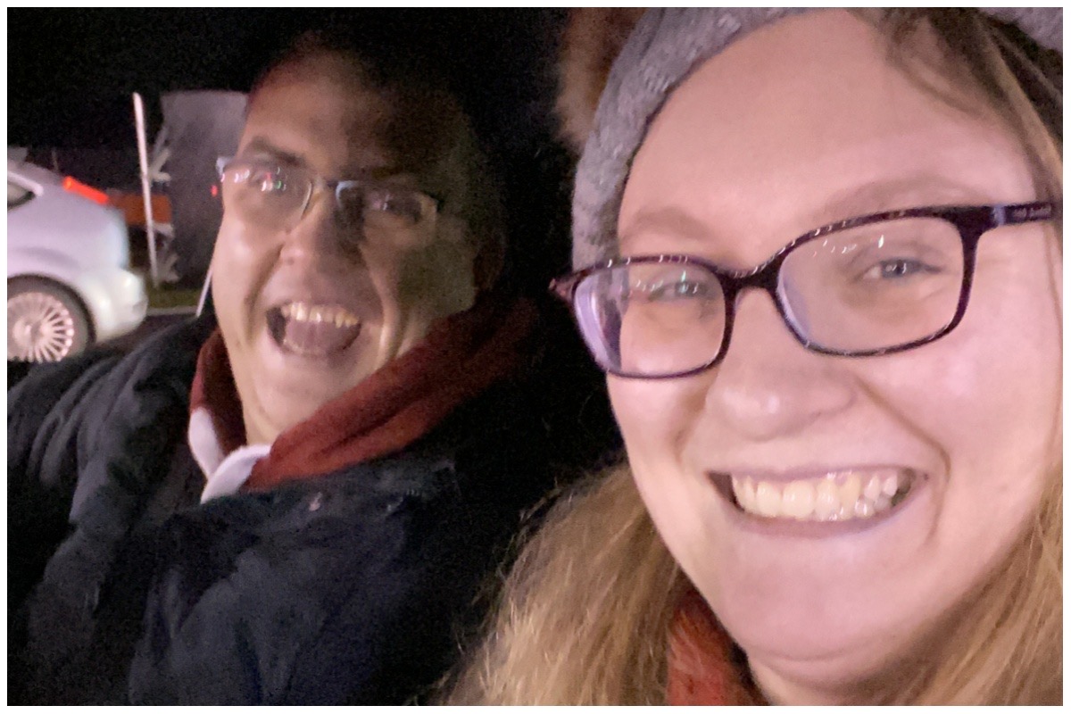 Selfie of Emyr & Rebecca with big smiles during Drive Lapland at Silverstone