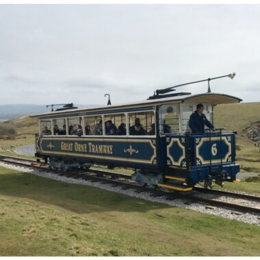 Great Orme Tramway tram on the approach to Summit Station