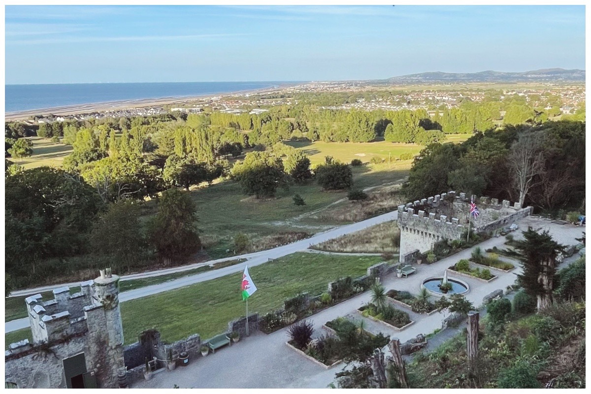 Gwrych Castle Gardens with the North Wales Coast in the background