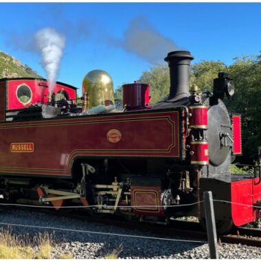 Welsh Highland Heritage Railway's "Russell" at Aberglaslyn on a sunny day